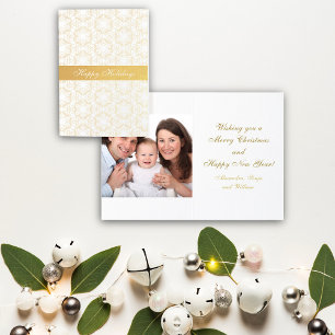 Tarjeta Con Relieve Metalizado Navidades Snowflakes Gold Personalizado Foto