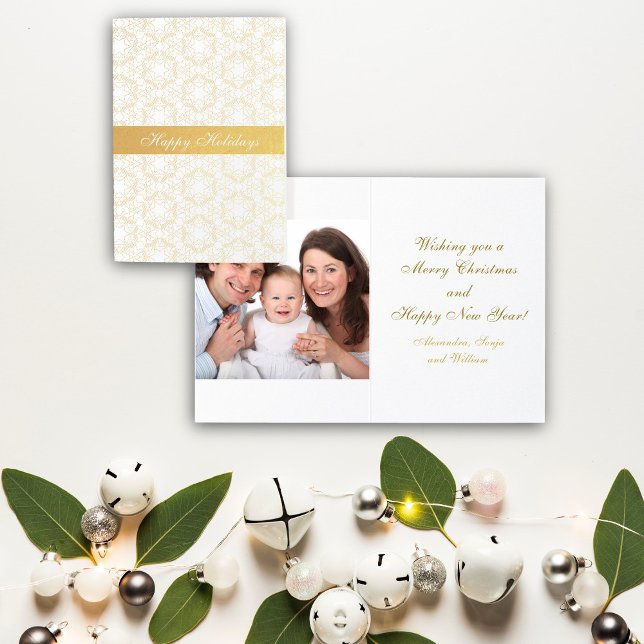 Tarjeta Con Relieve Metalizado Navidades Snowflakes Gold Personalizado Foto (Subido por el creador)