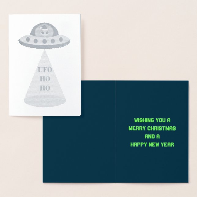 Tarjeta Con Relieve Metalizado Navidades UFO Ho Ho Alien Personalizado de platill (Demostración)