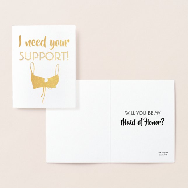 Tarjeta Con Relieve Metalizado Necesidad de apoyo - Funny Bridesmaid Propuesta (Demostración)