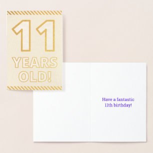 Tarjeta Con Relieve Metalizado Negrita, Relieve metalizado dorado "¡11 AÑOS!" Tar