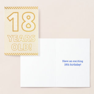 Tarjeta Con Relieve Metalizado Negrita, Relieve metalizado dorado "¡18 AÑOS!" Tar