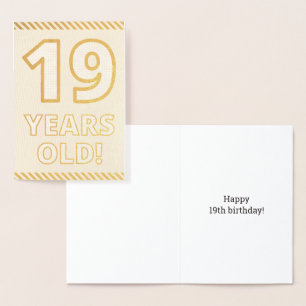 Tarjeta Con Relieve Metalizado Negrita, Relieve metalizado dorado "¡19 AÑOS!" Tar