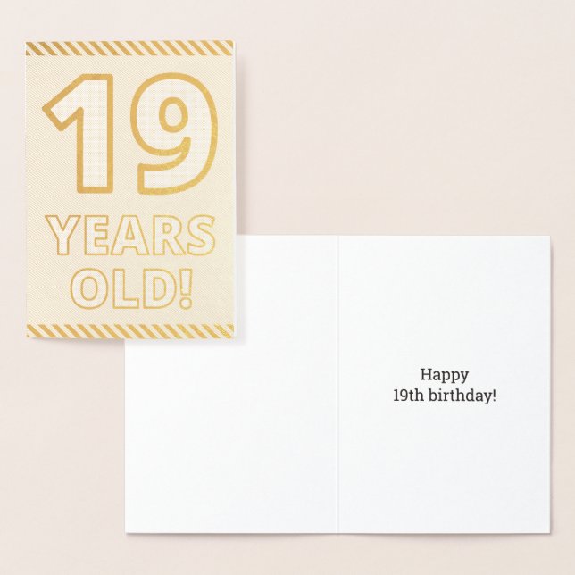 Tarjeta Con Relieve Metalizado Negrita, Relieve metalizado dorado "¡19 AÑOS!" Tar (Demostración)