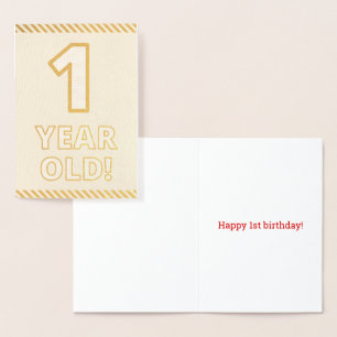 Tarjeta Con Relieve Metalizado Negrita, Relieve metalizado dorado "¡1 AÑO!" Tarje