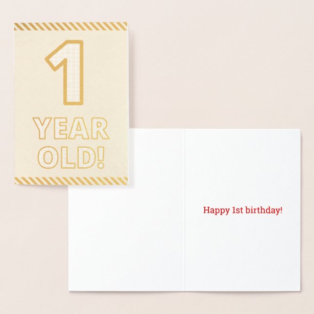 Tarjeta Con Relieve Metalizado Negrita, Relieve metalizado dorado "¡1 AÑO!" Tarje (Demostración)