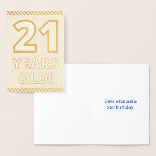 Tarjeta Con Relieve Metalizado Negrita, Relieve metalizado dorado "¡21 AÑOS!" Tar