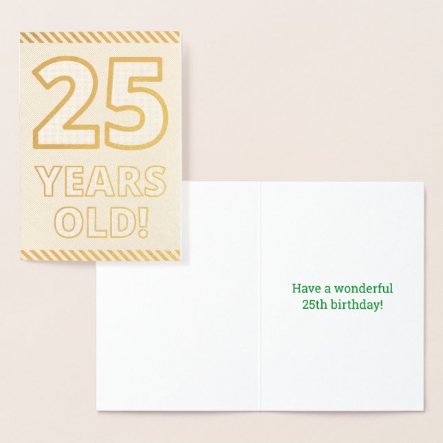 Tarjeta Con Relieve Metalizado Negrita, Relieve metalizado dorado "¡25 AÑOS!" Tar (Demostración)