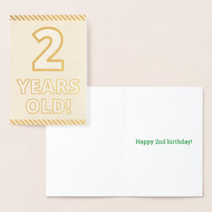 Tarjeta Con Relieve Metalizado Negrita, Relieve metalizado dorado "¡2 AÑOS!" Tarj