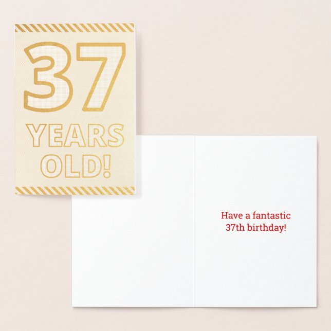 Tarjeta Con Relieve Metalizado Negrita, Relieve metalizado dorado "¡37 AÑOS!" Tar (Demostración)