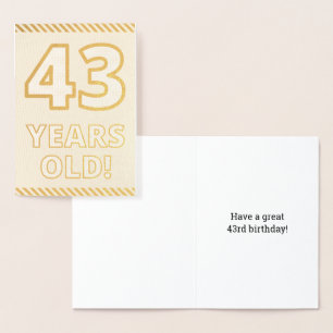 Tarjeta Con Relieve Metalizado Negrita, Relieve metalizado dorado "¡43 AÑOS!" Tar