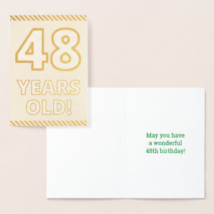 Tarjeta Con Relieve Metalizado Negrita, Relieve metalizado dorado "¡48 AÑOS!" Tar