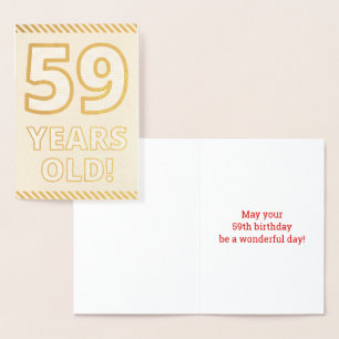 Tarjeta Con Relieve Metalizado Negrita, Relieve metalizado dorado "¡59 AÑOS!" Tar