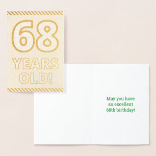 Tarjeta Con Relieve Metalizado Negrita, Relieve metalizado dorado "¡68 AÑOS!" Tar