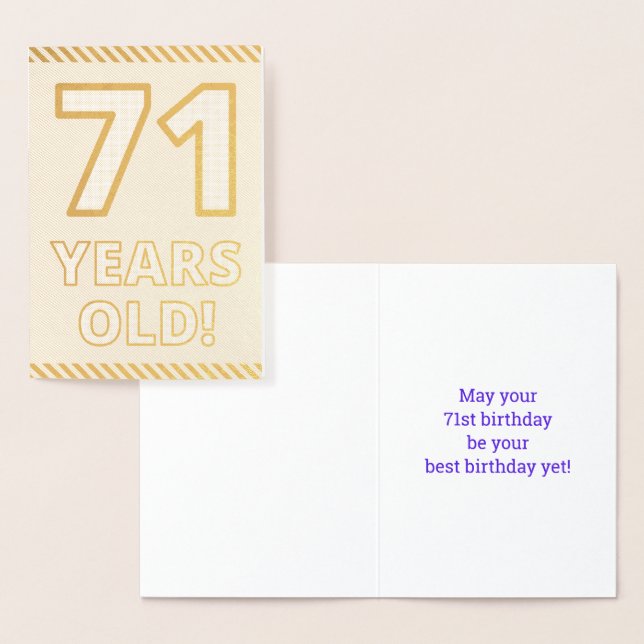 Tarjeta Con Relieve Metalizado Negrita, Relieve metalizado dorado "¡71 AÑOS!" Tar (Demostración)