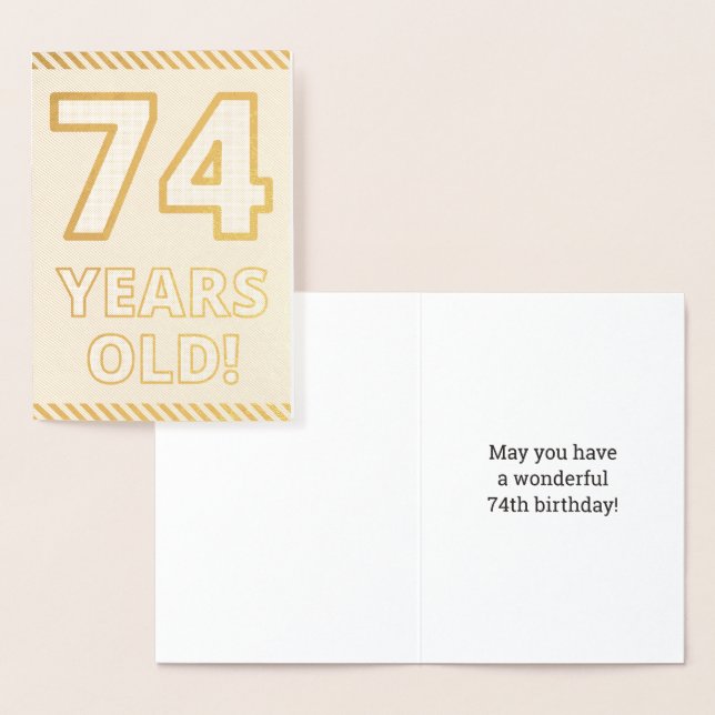 Tarjeta Con Relieve Metalizado Negrita, Relieve metalizado dorado "¡74 AÑOS!" Tar (Demostración)