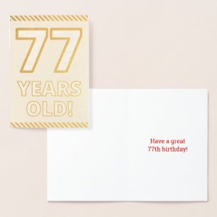 Tarjeta Con Relieve Metalizado Negrita, Relieve metalizado dorado "¡77 AÑOS!" Tar