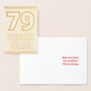 Tarjeta Con Relieve Metalizado Negrita, Relieve metalizado dorado "¡79 AÑOS!" Tar