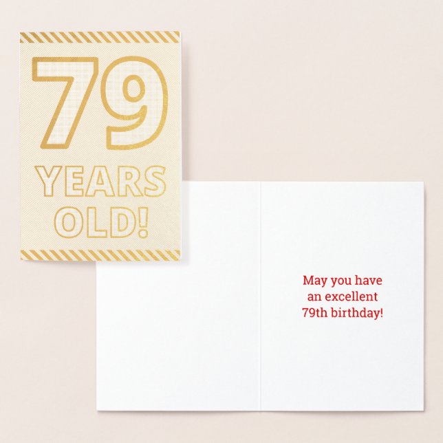 Tarjeta Con Relieve Metalizado Negrita, Relieve metalizado dorado "¡79 AÑOS!" Tar (Demostración)