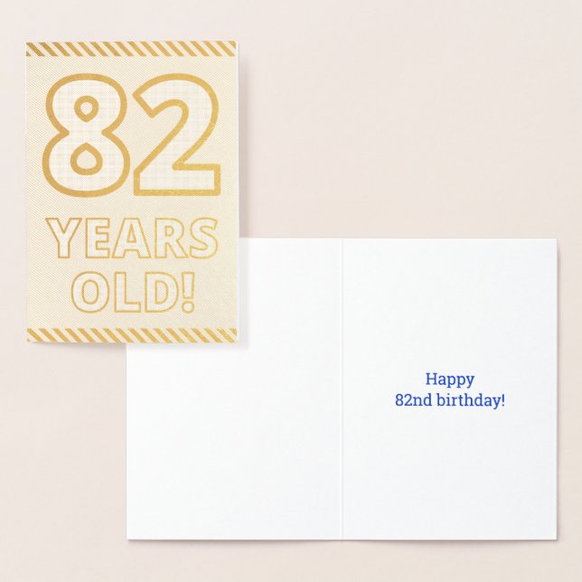 Tarjeta Con Relieve Metalizado Negrita, Relieve metalizado dorado "¡82 AÑOS!" Tar (Demostración)
