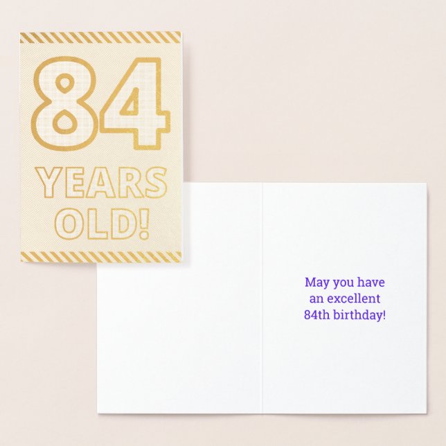 Tarjeta Con Relieve Metalizado Negrita, Relieve metalizado dorado "¡84 AÑOS!" Tar (Demostración)