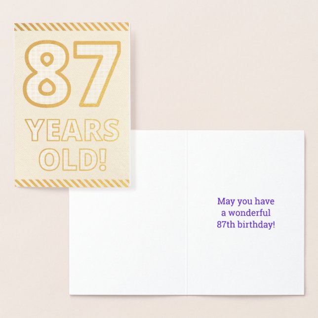Tarjeta Con Relieve Metalizado Negrita, Relieve metalizado dorado "¡87 AÑOS!" Tar (Demostración)