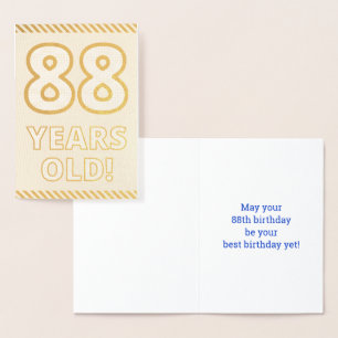 Tarjeta Con Relieve Metalizado Negrita, Relieve metalizado dorado "¡88 AÑOS!" Tar