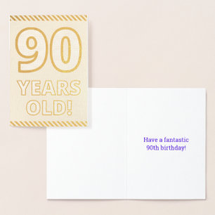 Tarjeta Con Relieve Metalizado Negrita, Relieve metalizado dorado "¡90 AÑOS!" Tar