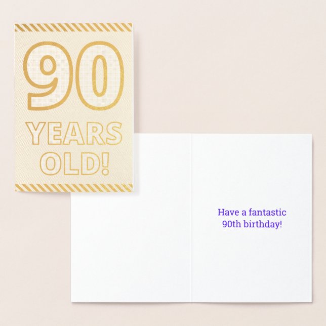 Tarjeta Con Relieve Metalizado Negrita, Relieve metalizado dorado "¡90 AÑOS!" Tar (Demostración)