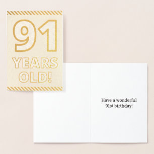Tarjeta Con Relieve Metalizado Negrita, Relieve metalizado dorado "¡91 AÑOS!" Tar