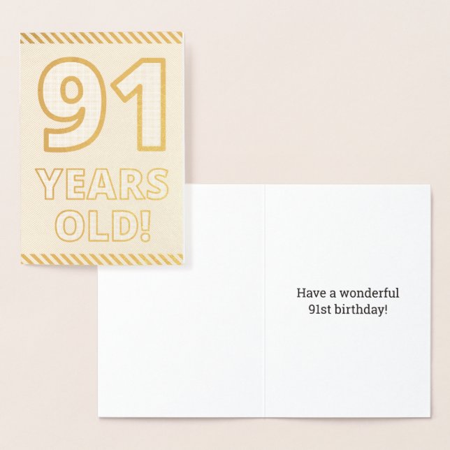 Tarjeta Con Relieve Metalizado Negrita, Relieve metalizado dorado "¡91 AÑOS!" Tar (Demostración)