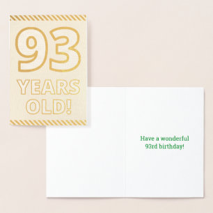 Tarjeta Con Relieve Metalizado Negrita, Relieve metalizado dorado "¡93 AÑOS!" Tar