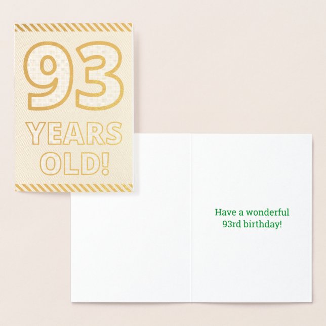 Tarjeta Con Relieve Metalizado Negrita, Relieve metalizado dorado "¡93 AÑOS!" Tar (Demostración)