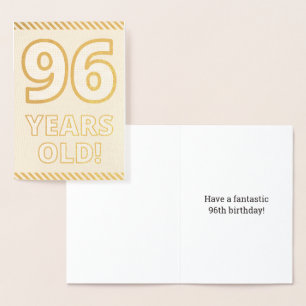 Tarjeta Con Relieve Metalizado Negrita, Relieve metalizado dorado "¡96 AÑOS!" Tar