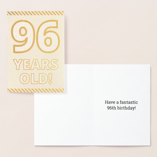 Tarjeta Con Relieve Metalizado Negrita, Relieve metalizado dorado "¡96 AÑOS!" Tar (Demostración)