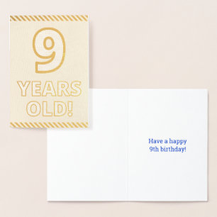 Tarjeta Con Relieve Metalizado Negrita, Relieve metalizado dorado "¡9 AÑOS!" Tarj
