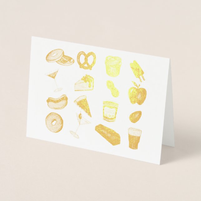 Tarjeta Con Relieve Metalizado New York Foodie Classic NYC Foods Pizza Bagel (Anverso)