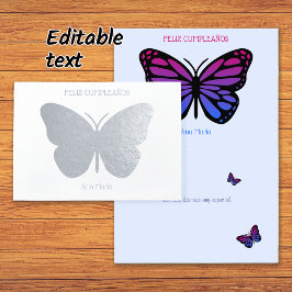 Tarjeta Con Relieve Metalizado Nombre personalizado mariposa cumpleaños cumpleano