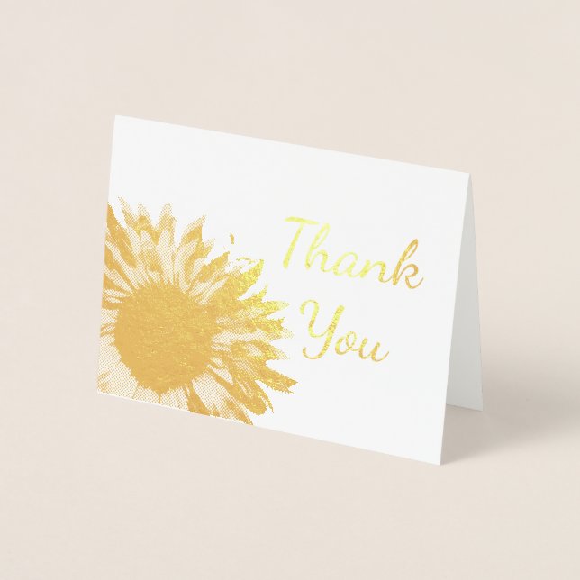 Tarjeta Con Relieve Metalizado Nota de agradecimiento de girasol (Anverso)