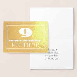 Tarjeta Con Relieve Metalizado Noveno Cumpleaños: Nombre + Art Deco Inspirado Asp