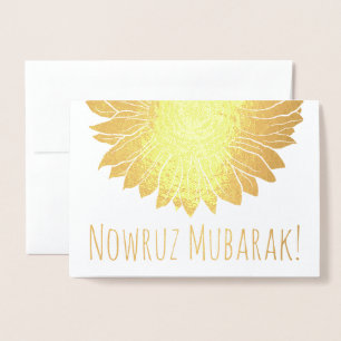 Tarjeta Con Relieve Metalizado nowruz mubarak! Relieve metalizado dorado girasol