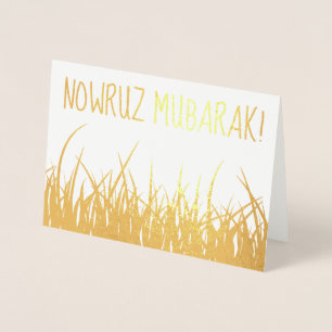 Tarjeta Con Relieve Metalizado nowruz mubarak! Relieve metalizado dorado trigo