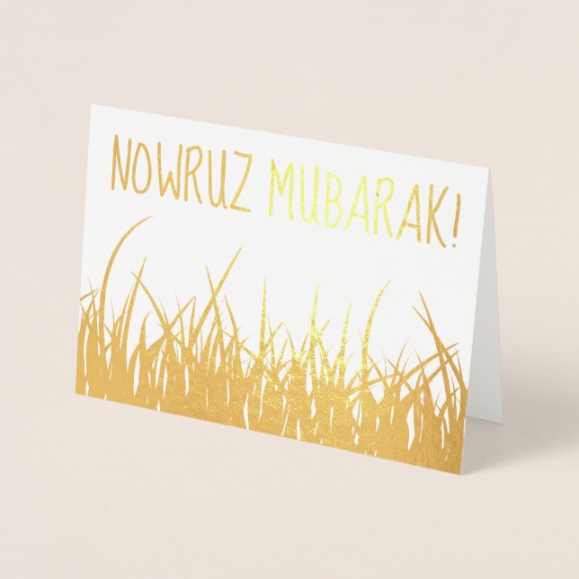 Tarjeta Con Relieve Metalizado nowruz mubarak! Relieve metalizado dorado trigo (Anverso)
