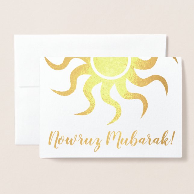 Tarjeta Con Relieve Metalizado nowruz mubarak! sol de Relieve metalizado dorado (Anverso con sobre)
