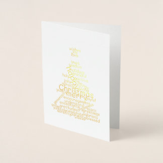 Tarjeta Con Relieve Metalizado Nube de palabras de árbol de Navidad sobrio de Rel