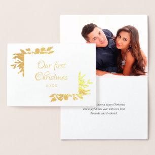 Tarjeta Con Relieve Metalizado Nuestra primera foto de Navidad