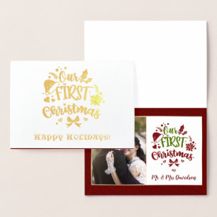 Tarjeta Con Relieve Metalizado Nuestra primera Navidad como Sr. y la Sra. Real Go