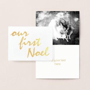 Tarjeta Con Relieve Metalizado Nuestro primer oro de los Navidades Noel Holly Ber
