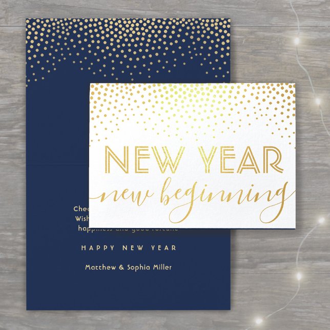 Tarjeta Con Relieve Metalizado Nuevo comienzo Marina Confetti Azul Feliz Año Nuev (Subido por el creador)