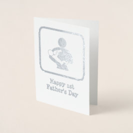 Tarjeta Con Relieve Metalizado Nuevo papá alimentando a bebé - Personalizado text